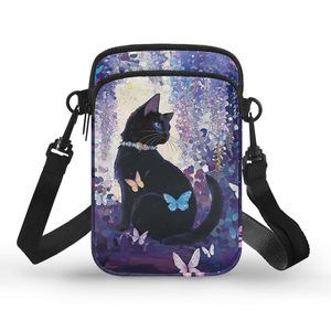 Black Cat Small Crossbody Bags Cell Phone Purse Wallet Bag With :o)